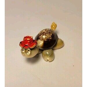 Vtg Sea Shell Turtle Miniature Cowrie  Figurine Glasses Red Hat Grandpa